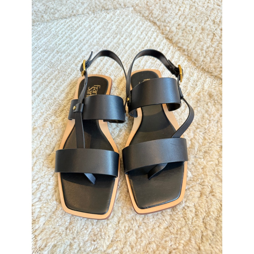 Franco Sarto Emiliana Black Leather Square Toe Slingback Sandals Womens Size 8‎